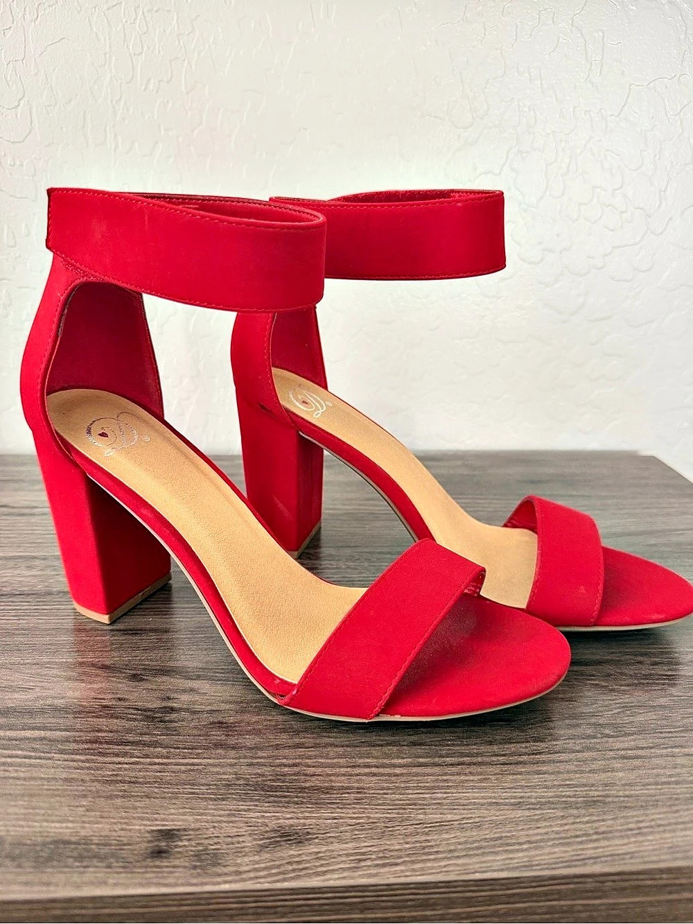 Red Ankle Strap Block Heel Sandals US 8.5